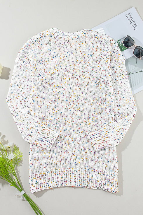 Cozy Confetti Speckle Open Front Knit Cardigan