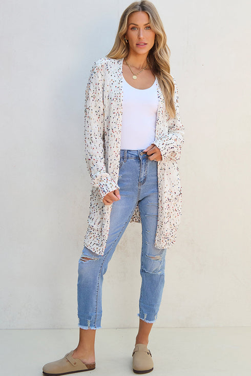 Cozy Confetti Speckle Open Front Knit Cardigan