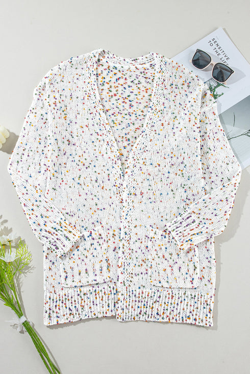 Cozy Confetti Speckle Open Front Knit Cardigan