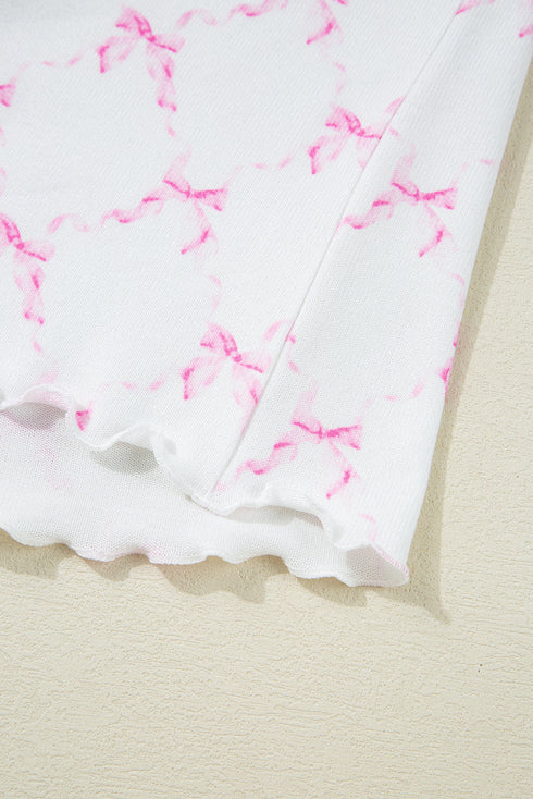 Cozy Drawstring Knit Lettuce Hem Pajama Short Set