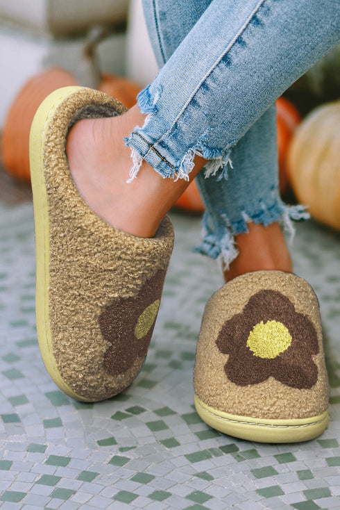 Cozy Fleece Vintage Floral Print Slip On Slippers