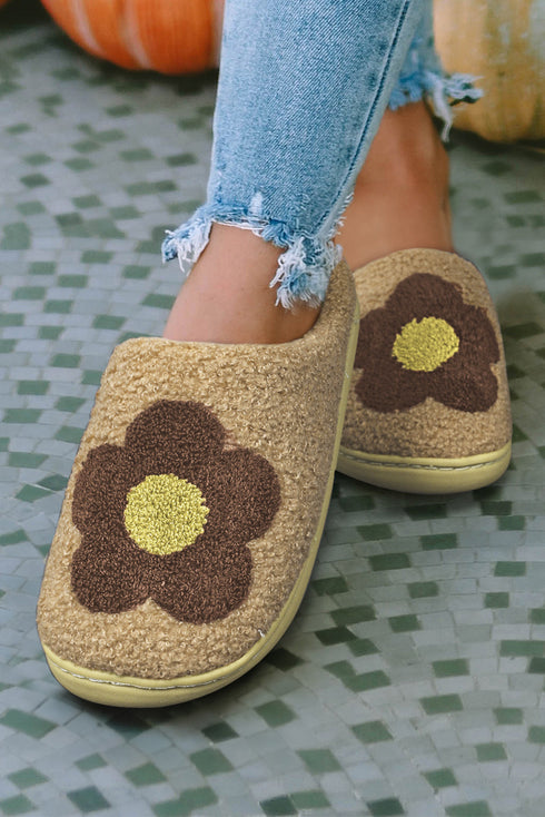 Cozy Fleece Vintage Floral Print Slip On Slippers