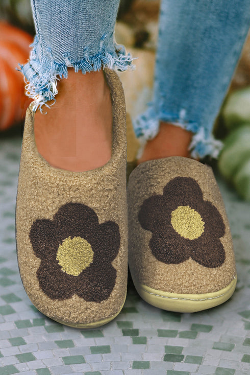 Cozy Fleece Vintage Floral Print Slip On Slippers