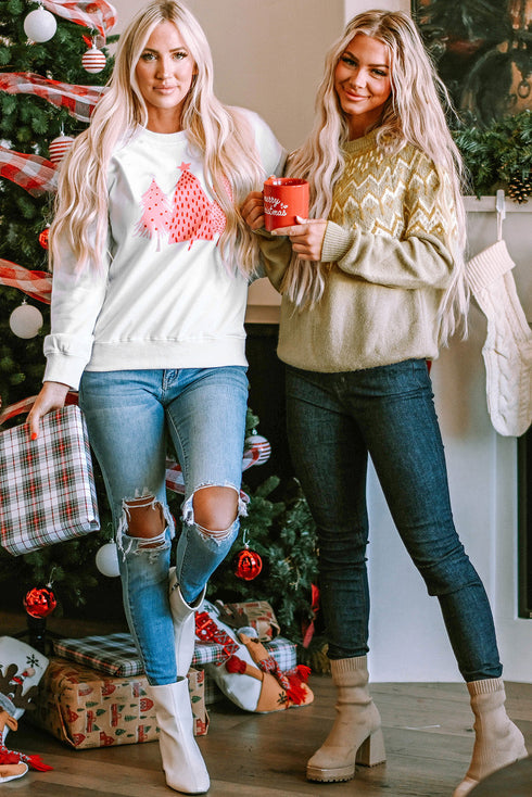 Cozy Graphic Print Holiday Crew Neck Sweatshirt