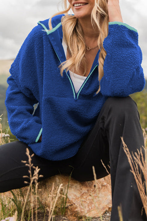 Cozy Half Zip Sherpa Fleece Hooded Pullover