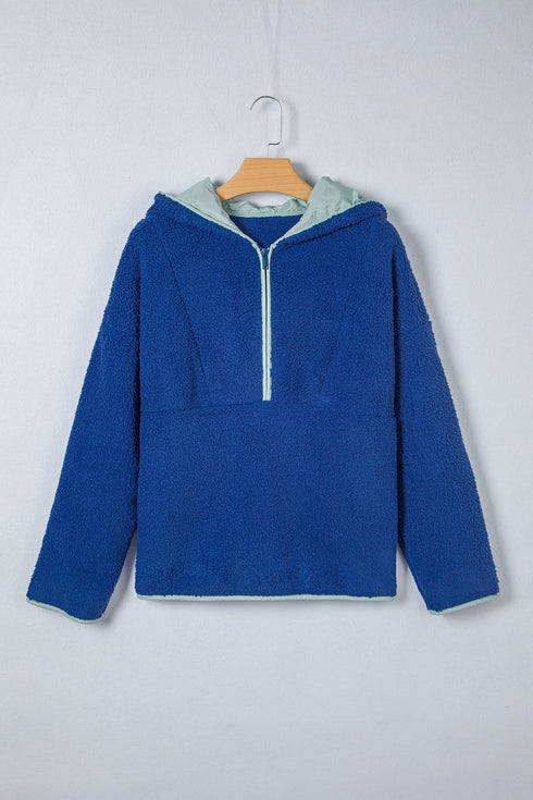 Cozy Half Zip Sherpa Fleece Hooded Pullover