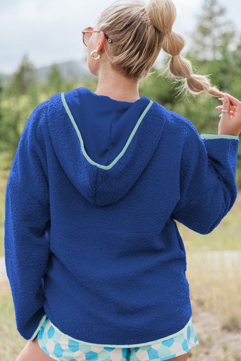 Cozy Half Zip Sherpa Fleece Hooded Pullover