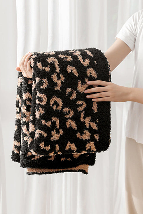 Cozy Leopard Print Knit Home Throw Blanket