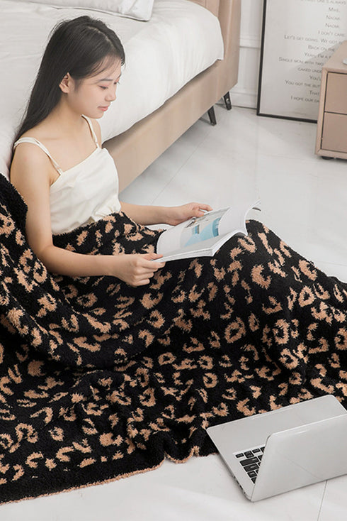 Cozy Leopard Print Knit Home Throw Blanket