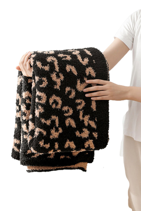 Cozy Leopard Print Knit Home Throw Blanket