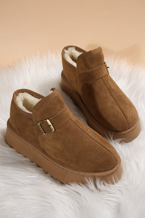 Cozy Lined Buckle Detail Platform Slip On Boots