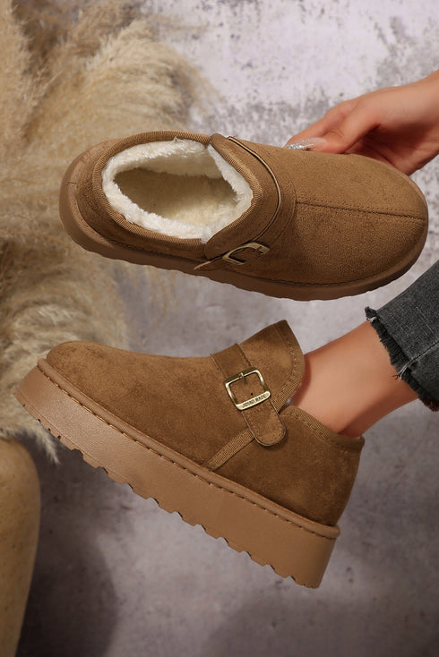 Cozy Lined Buckle Detail Platform Slip On Boots