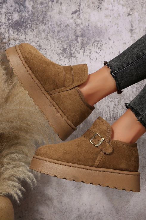 Cozy Lined Buckle Detail Platform Slip On Boots