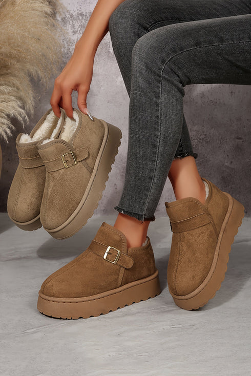 Cozy Lined Buckle Detail Platform Slip On Boots