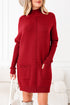 Cozy Mock Neck Ribbed Cuff Pocket Sweater Dress