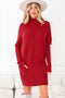 Cozy Mock Neck Ribbed Cuff Pocket Sweater Dress