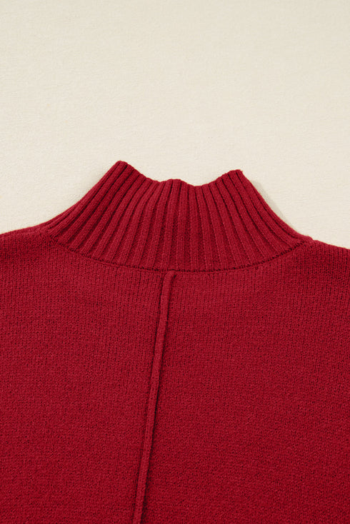 Cozy Mock Neck Ribbed Cuff Pocket Sweater Dress