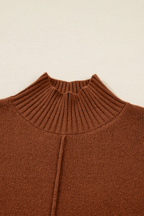 Cozy Mock Neck Ribbed Cuff Pocket Sweater Dress