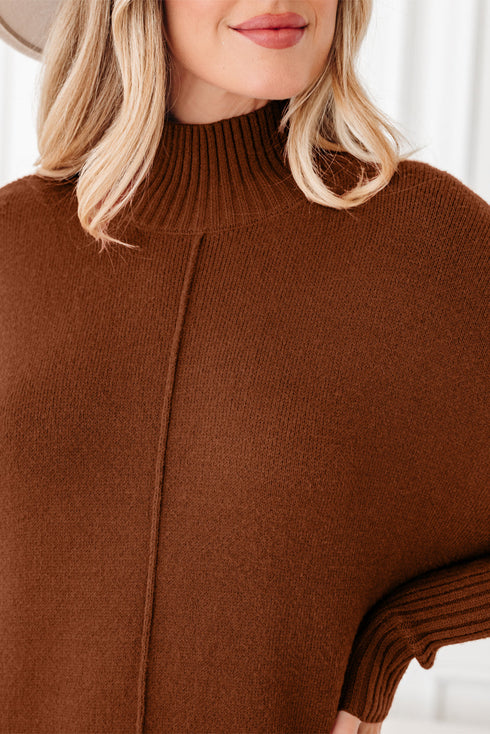 Cozy Mock Neck Ribbed Cuff Pocket Sweater Dress