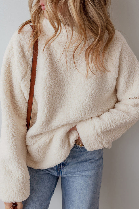 Cozy Mock Neck Textured Sherpa Pullover Top