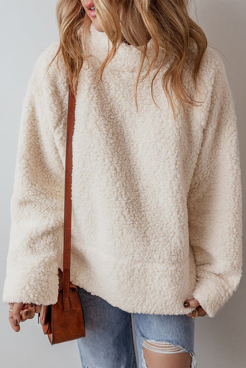 Cozy Mock Neck Textured Sherpa Pullover Top