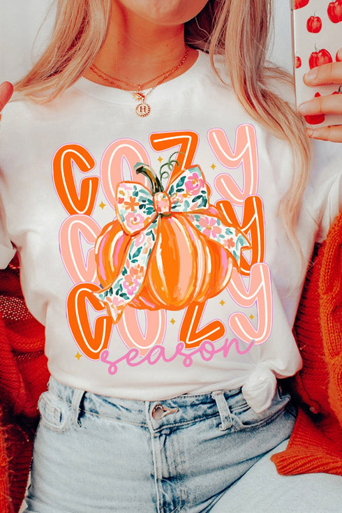Cozy Mood Pumpkin Round Neck Graphic Tee
