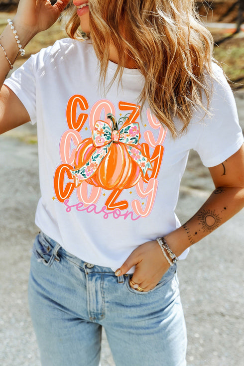Cozy Mood Pumpkin Round Neck Graphic Tee