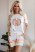 Cozy Patchwork Pumpkin Graphic Pastel Striped Pajama Shorts Set
