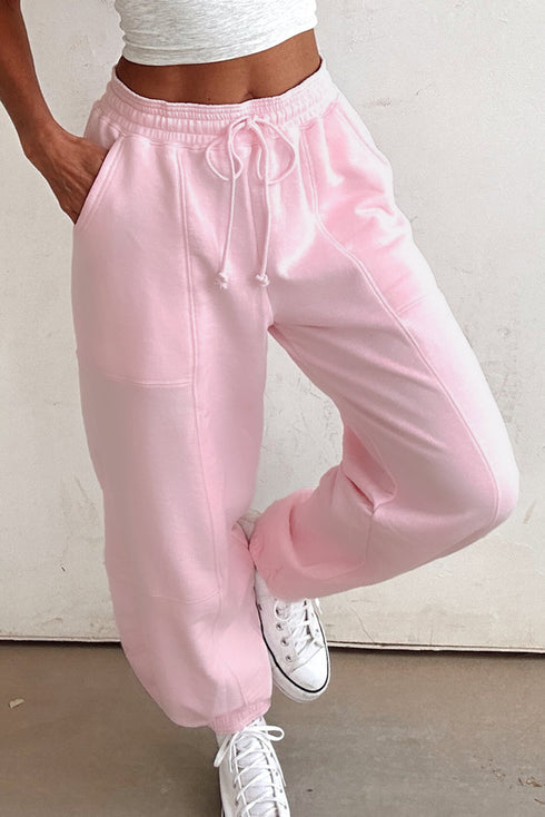 Cozy Pintuck Seam Detail Drawstring Waist Relaxed Fit Jogger Pants