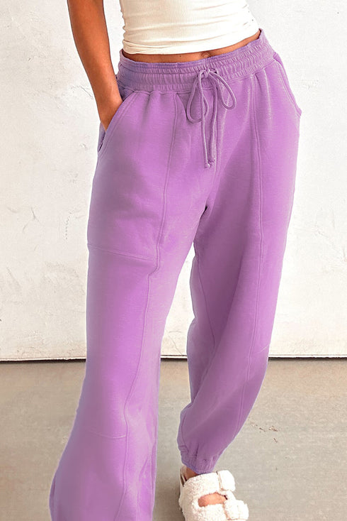 Cozy Pintuck Seam Detail Drawstring Waist Relaxed Fit Jogger Pants