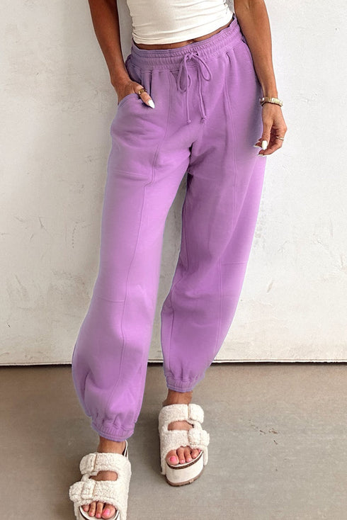 Cozy Pintuck Seam Detail Drawstring Waist Relaxed Fit Jogger Pants