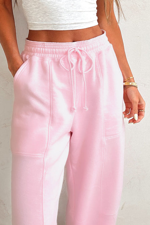 Cozy Pintuck Seam Detail Drawstring Waist Relaxed Fit Jogger Pants