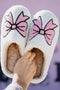 Cozy Plush Bow Patterned Slip On Slippers