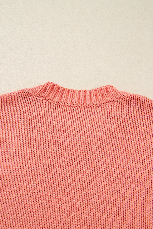 Cozy Pumpkin Motif Drop Shoulder Knit Sweater