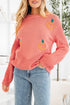 Cozy Pumpkin Motif Drop Shoulder Knit Sweater
