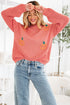 Cozy Pumpkin Motif Drop Shoulder Knit Sweater