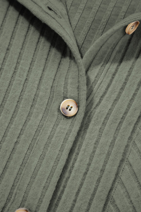 Cozy Ribbed Knit Long Sleeve Drop Shoulder Button Down Shacket