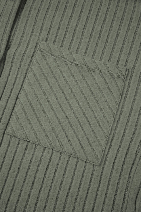 Cozy Ribbed Knit Long Sleeve Drop Shoulder Button Down Shacket