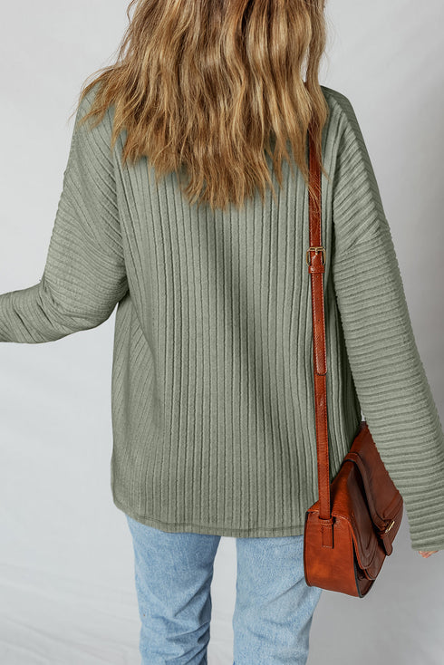 Cozy Ribbed Knit Long Sleeve Drop Shoulder Button Down Shacket