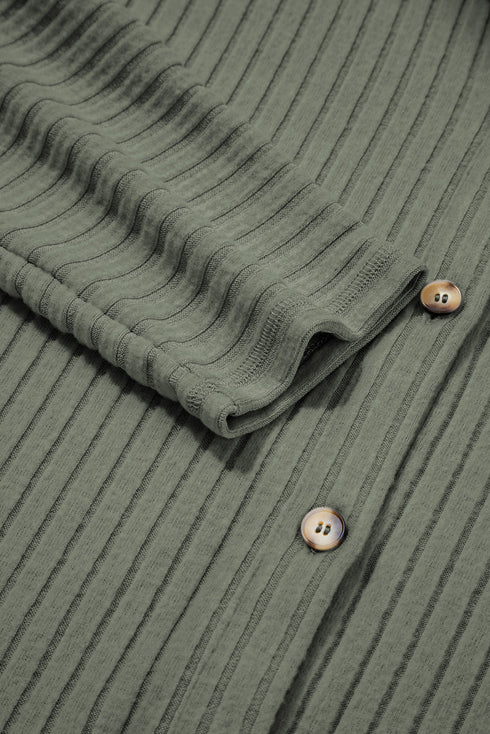 Cozy Ribbed Knit Long Sleeve Drop Shoulder Button Down Shacket