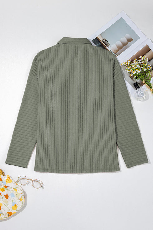 Cozy Ribbed Knit Long Sleeve Drop Shoulder Button Down Shacket