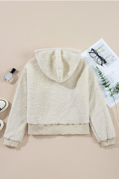 Cozy Ribbed Trim High Pile Sherpa Hoodie Pullover