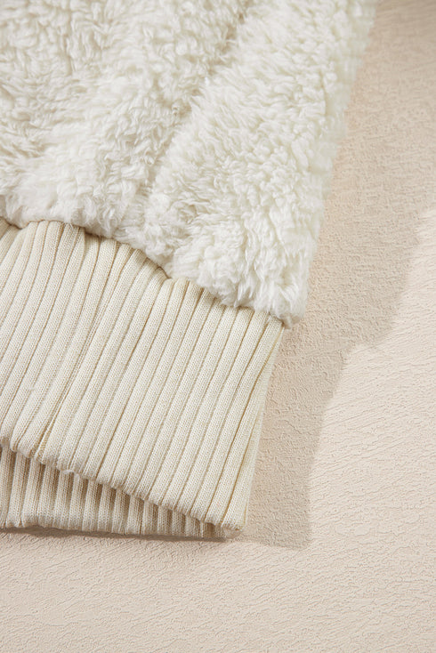 Cozy Ribbed Trim High Pile Sherpa Hoodie Pullover