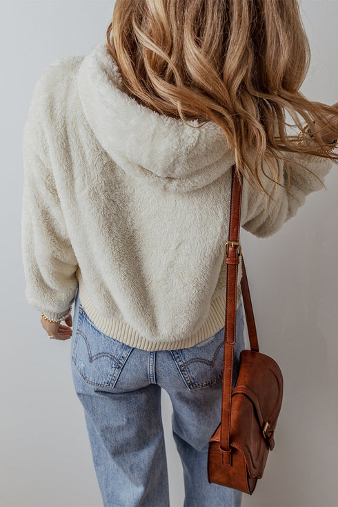 Cozy Ribbed Trim High Pile Sherpa Hoodie Pullover