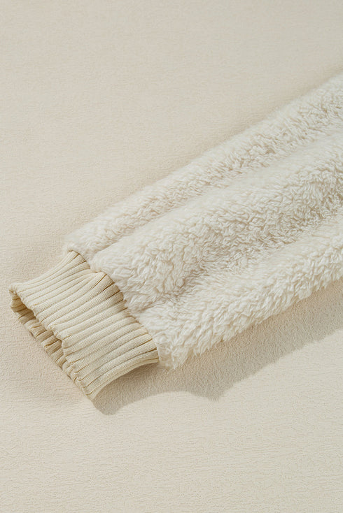 Cozy Ribbed Trim High Pile Sherpa Hoodie Pullover