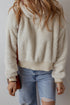 Cozy Ribbed Trim High Pile Sherpa Hoodie Pullover
