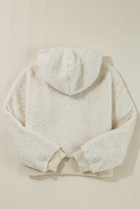 Cozy Ribbed Trim High Pile Sherpa Hoodie Pullover