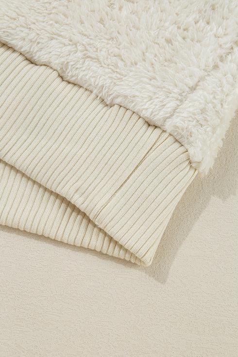 Cozy Ribbed Trim High Pile Sherpa Hoodie Pullover