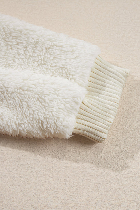 Cozy Ribbed Trim High Pile Sherpa Hoodie Pullover