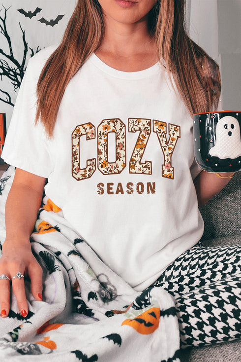 Cozy Season Floral Block Letter Graphic Tee